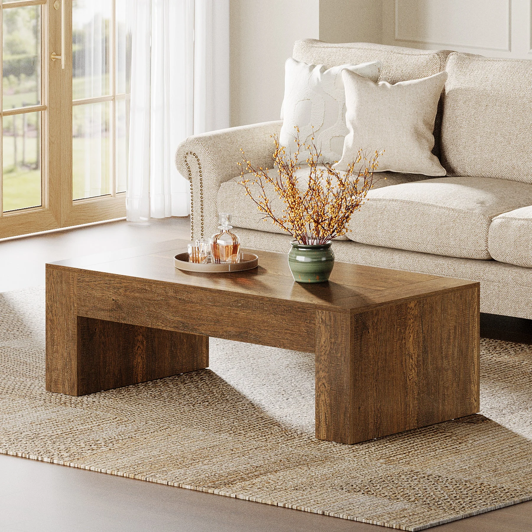 51" Coffee Table, Wood Center Table Simple Cocktail Tea Table