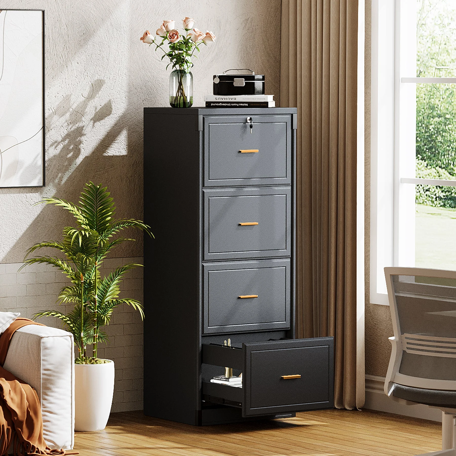 51" File Cabinet, Vertical Filing Cabinet with 4 Storage Drawers