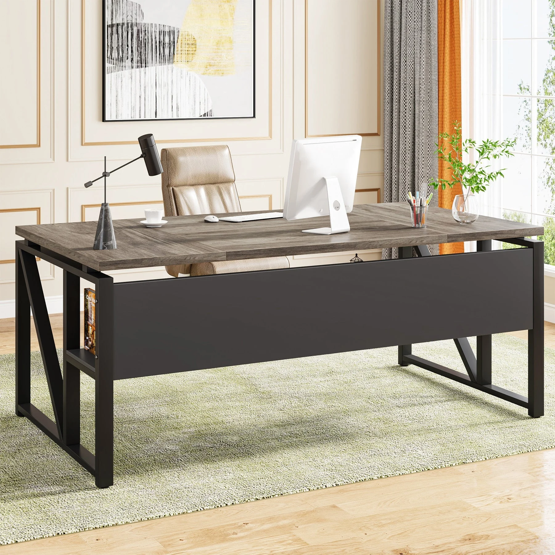 55" /63" Computer Desk Writing Table with Bottom Storage Shelf