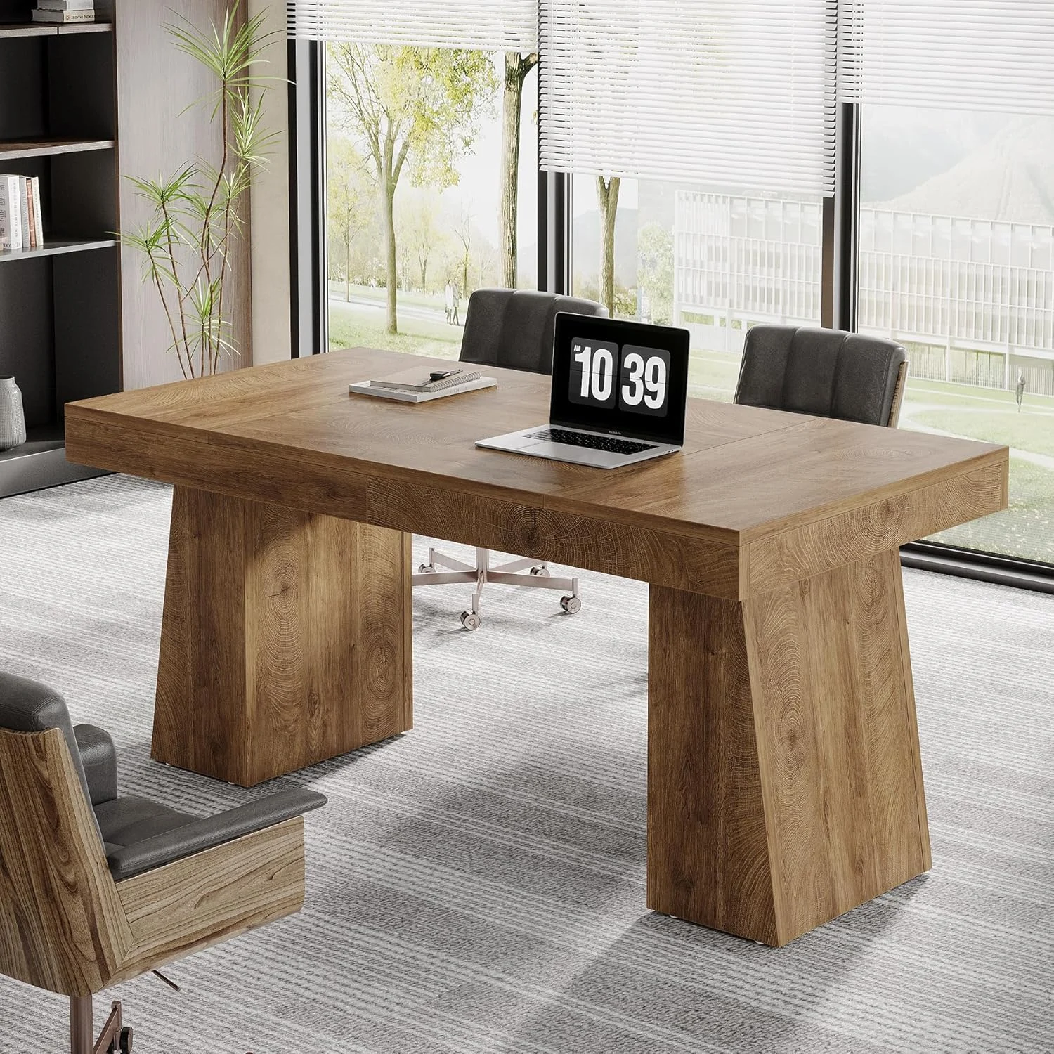 55" Executive Desk, Mid-Century Modern Home Office Computer Desk Workstation