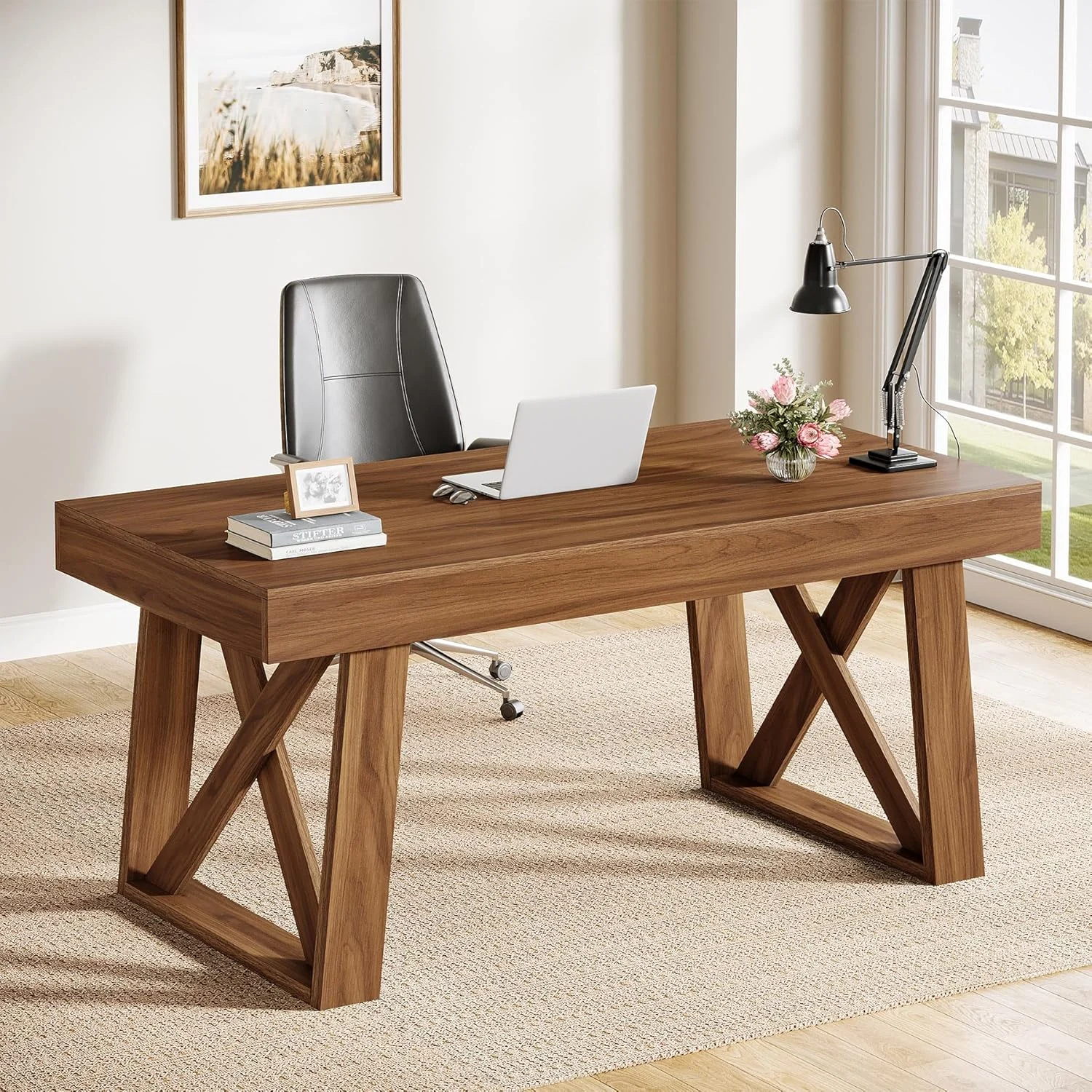 55" Executive Desk, Modern Computer Office Desk with Drawer