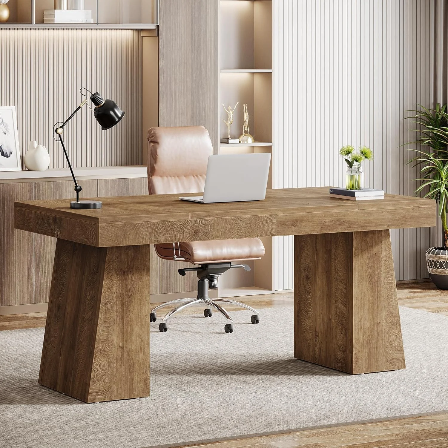 55" Executive Desk, Modern Wood Computer Desk Workstation Desk