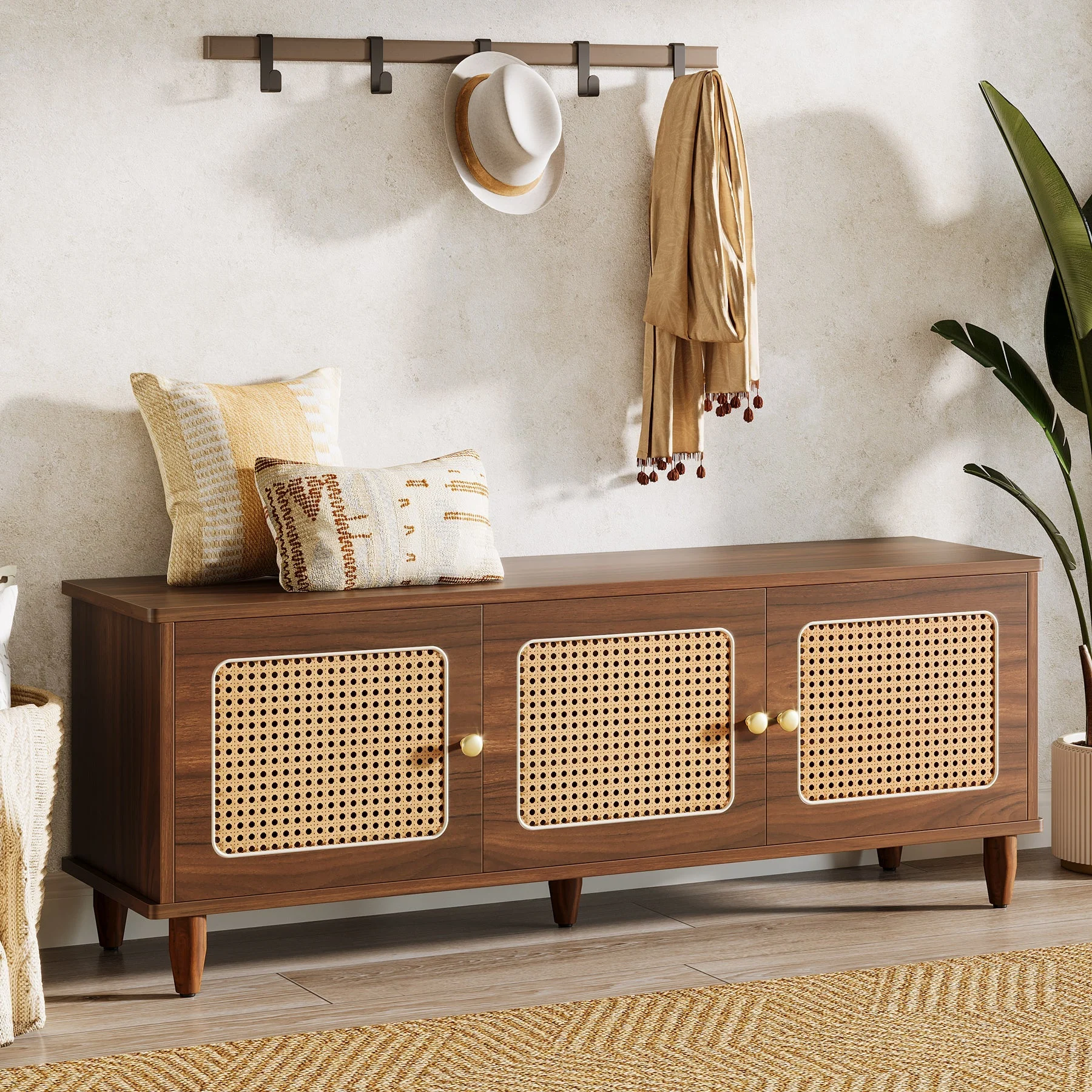 55" Storage Bench, 2-Tier Shoe Bench with Lift Top Storage