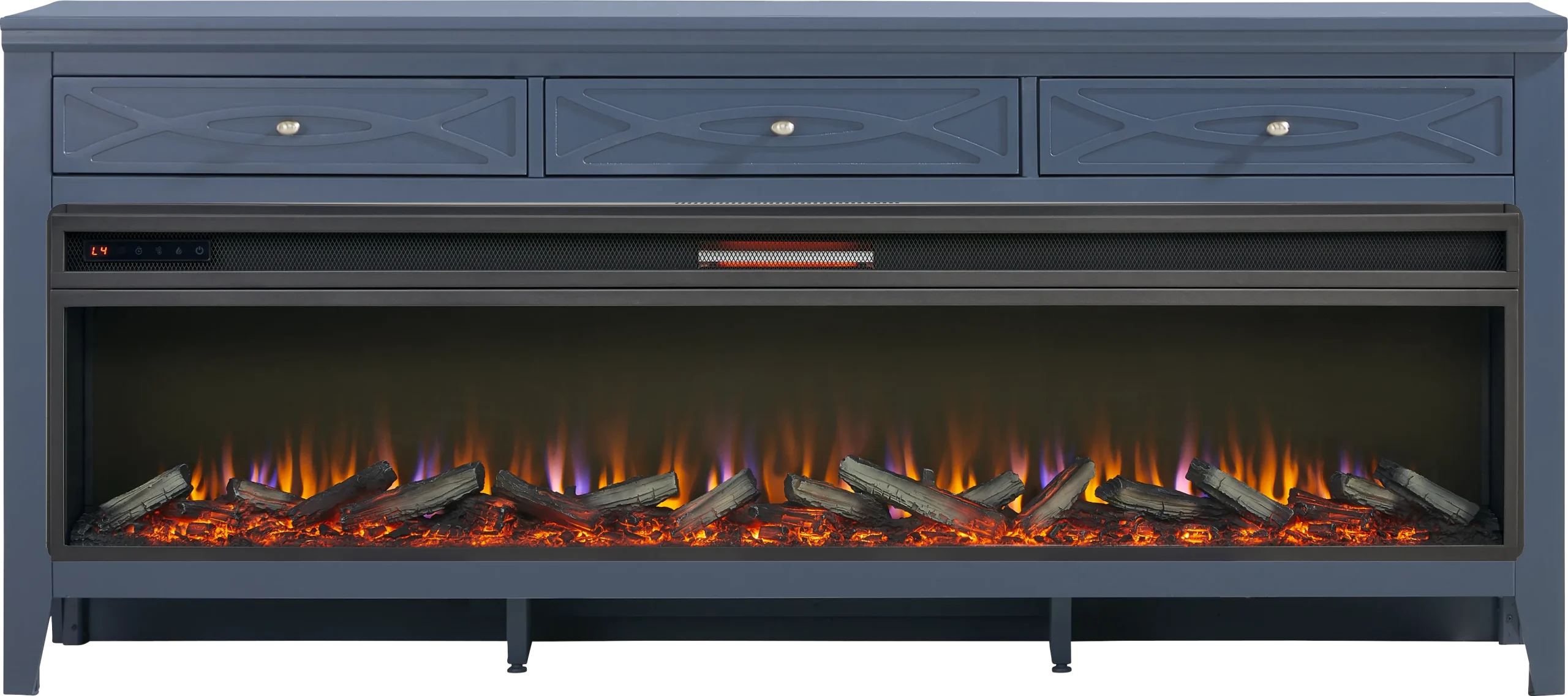 Abbie II Blue 77 in. Console with Electric Log Fireplace