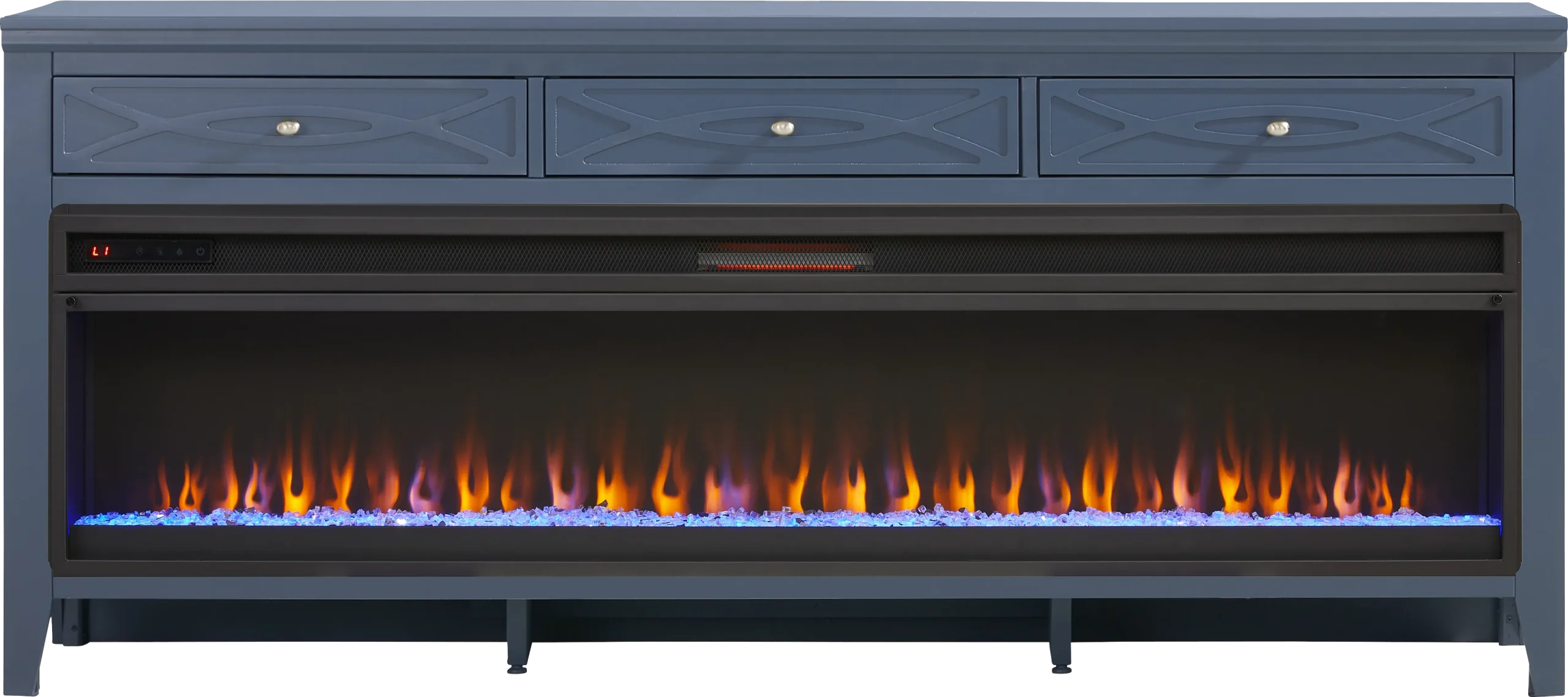 Abbie II Blue 77 in. Console with Electric Fireplace