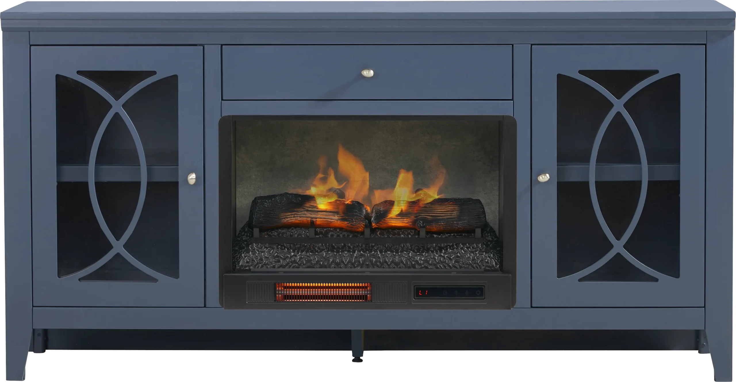 Abbie II Blue 66 in. Console with Electric Log Fireplace