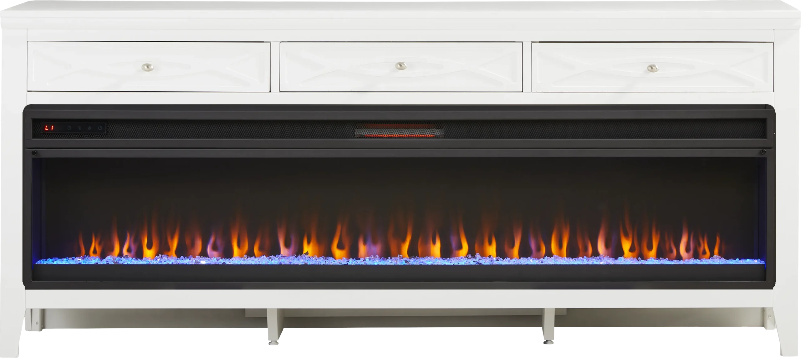 Abbie II White 77 in. Console with Electric Fireplace