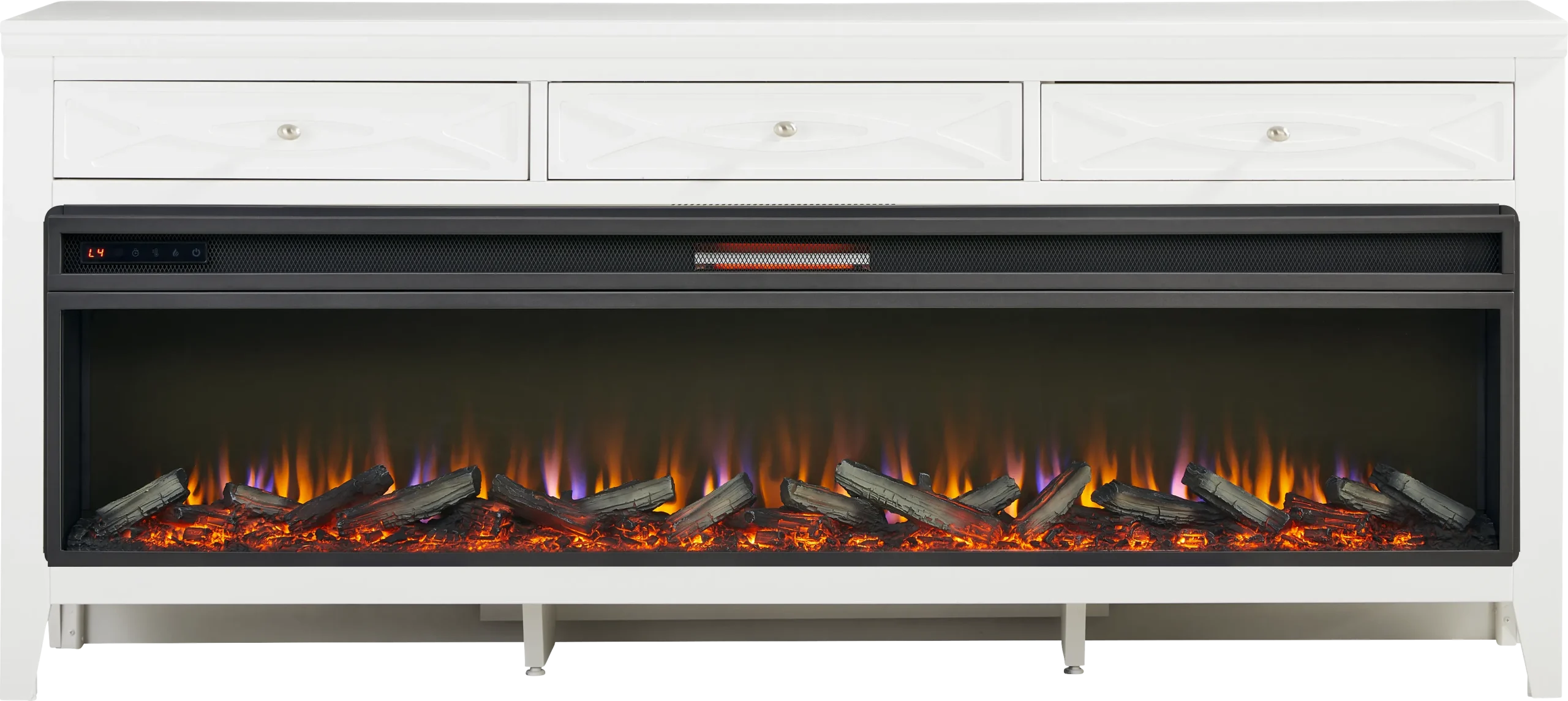 Abbie II White 77 in. Console with Electric Log Fireplace