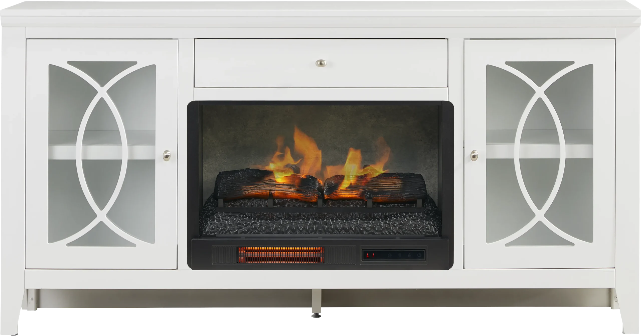 Abbie II White 66 in. Console with Electric Log Fireplace