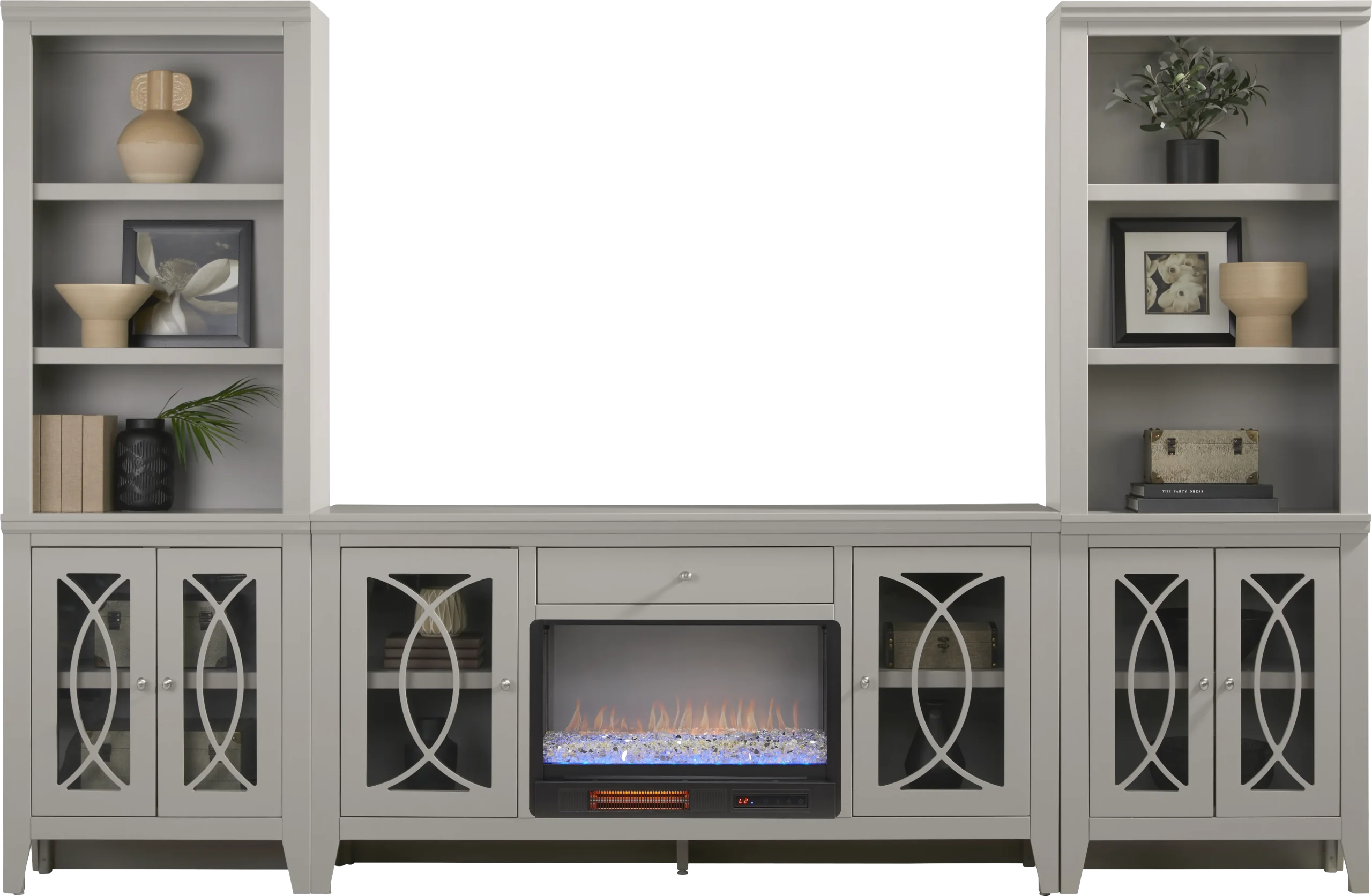 Abbie II Gray 3 Pc Wall Unit with 66 in. Console and Electric Fireplace