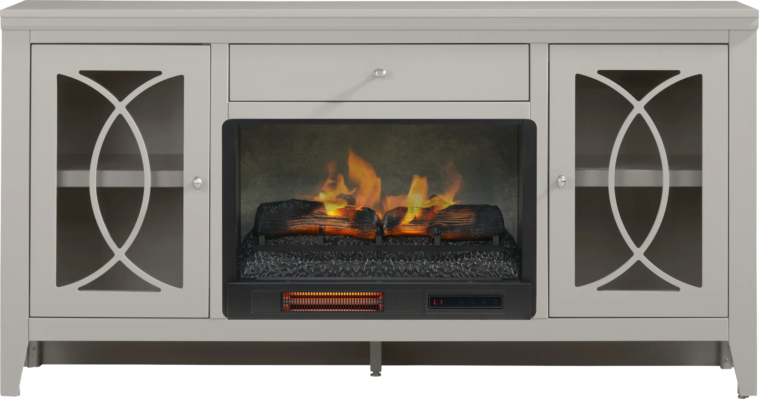 Abbie II Gray 66 in. Console with Electric Log Fireplace