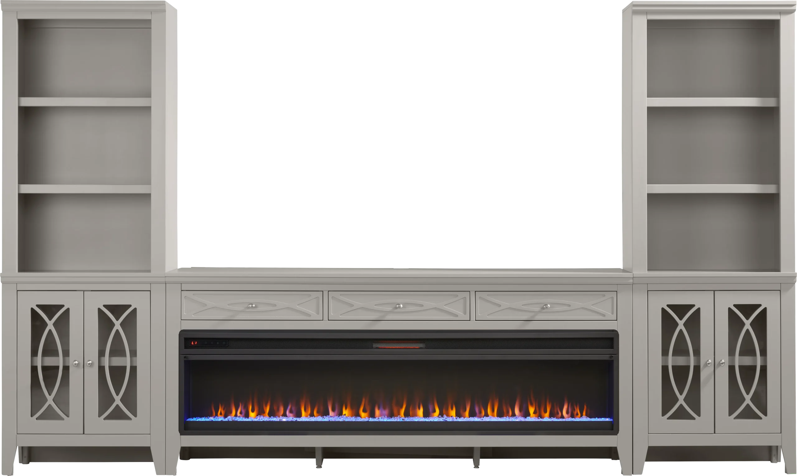 Abbie II Gray 3 Pc Wall Unit with 77 in. Console and Electric Fireplace