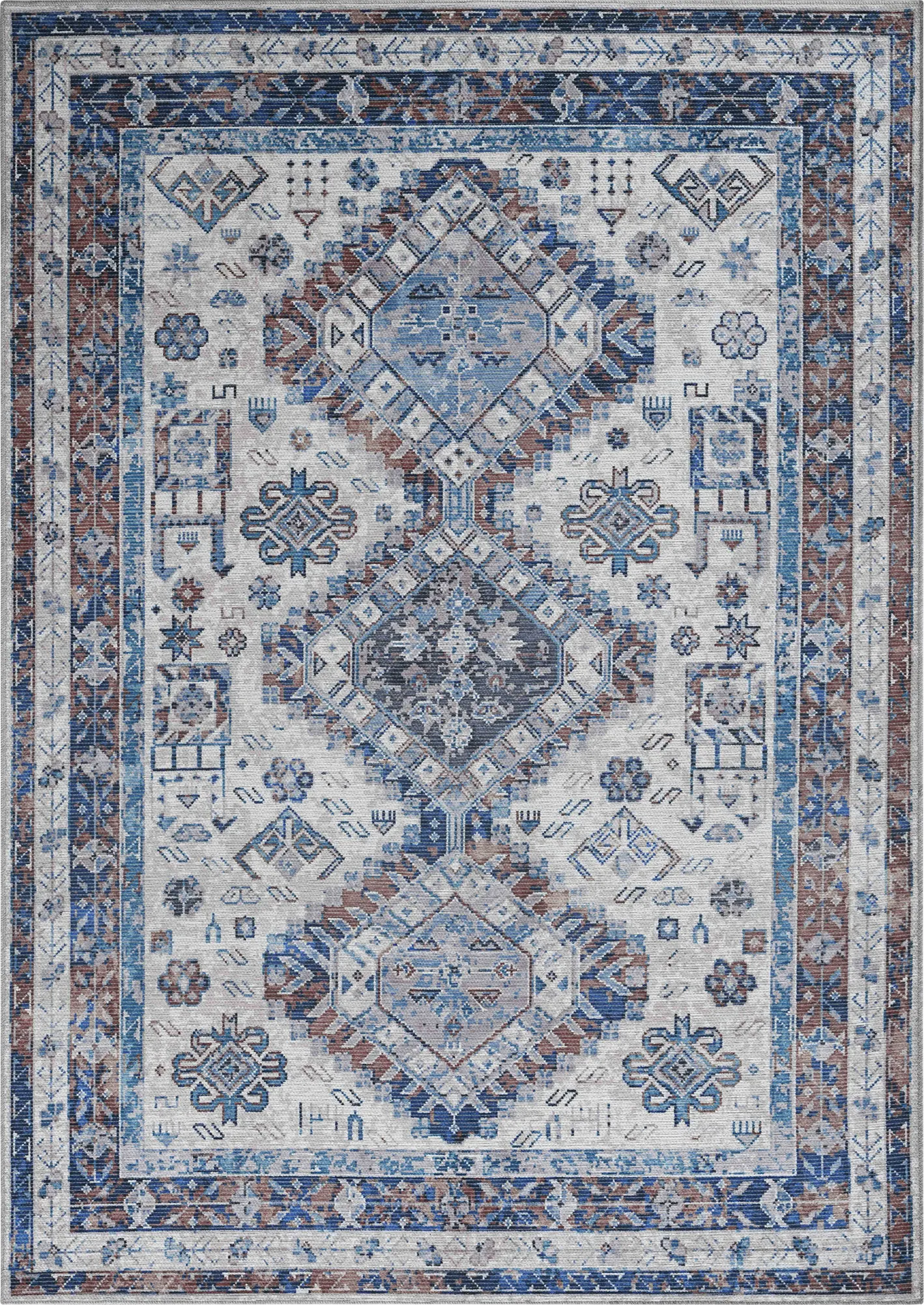 Aebby Blue 5'3 x 7'6 Machine Washable Rug