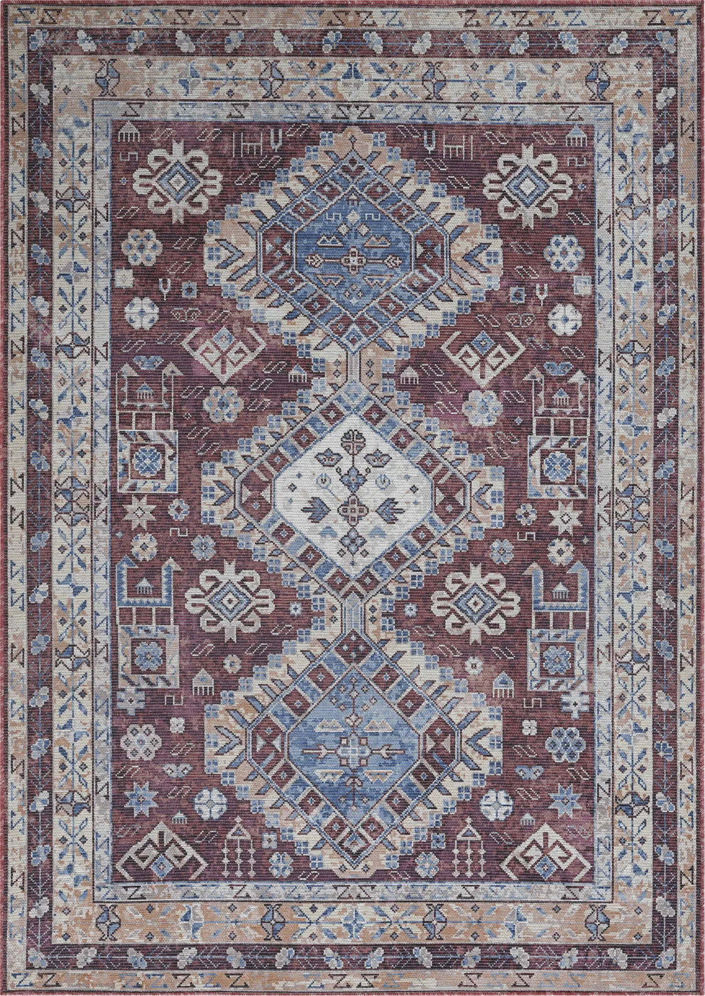 Aebby Red 9'2 x 11'9 Machine Washable Rug