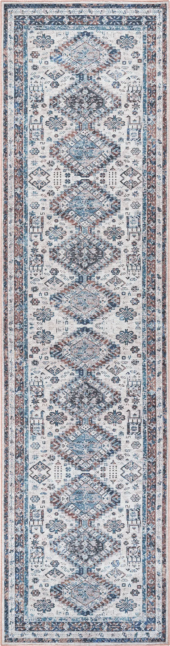 Aebby Blue 2'7 x 10' Machine Washable Rug