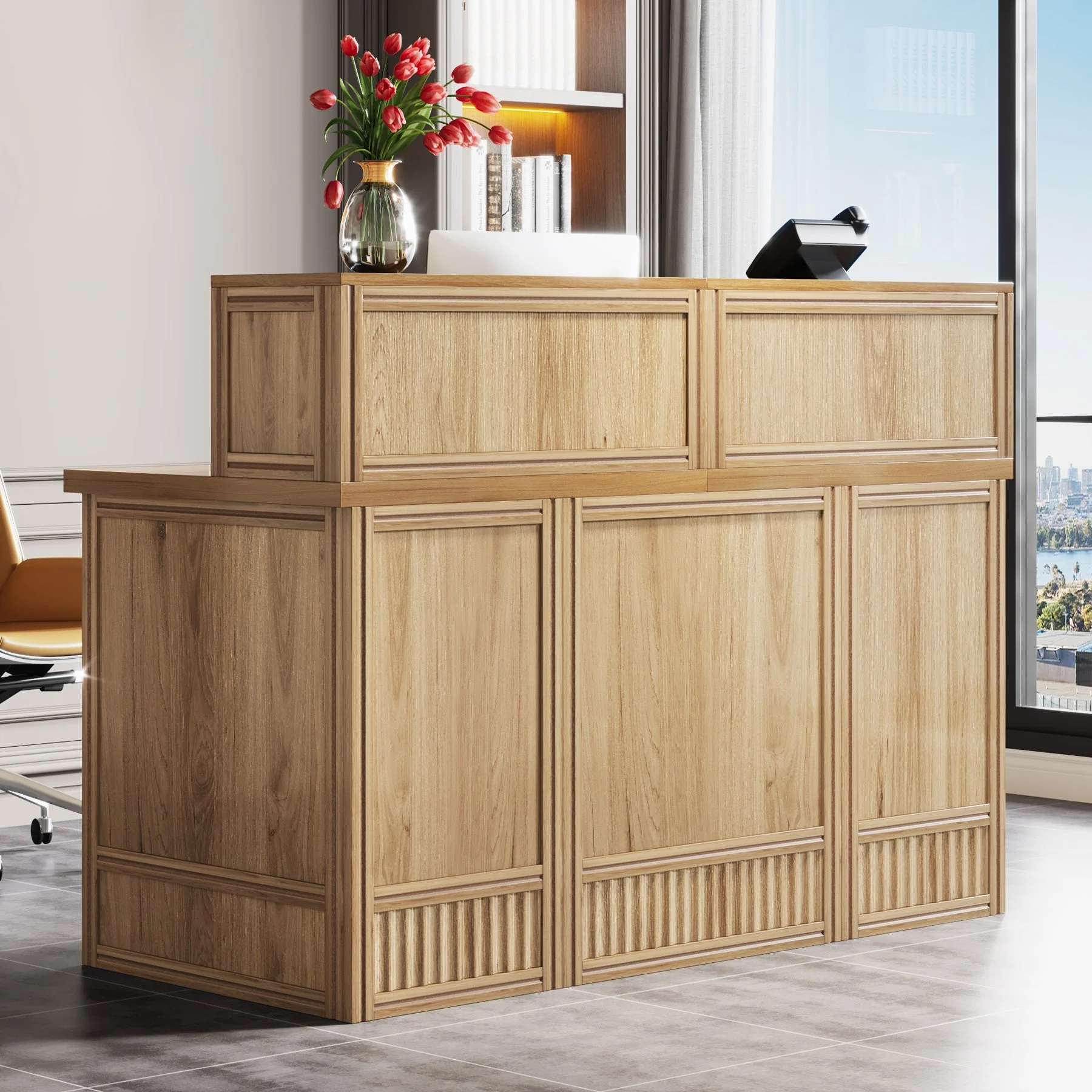 57" Reception Desk Front Desk with Counter & Metal Frame