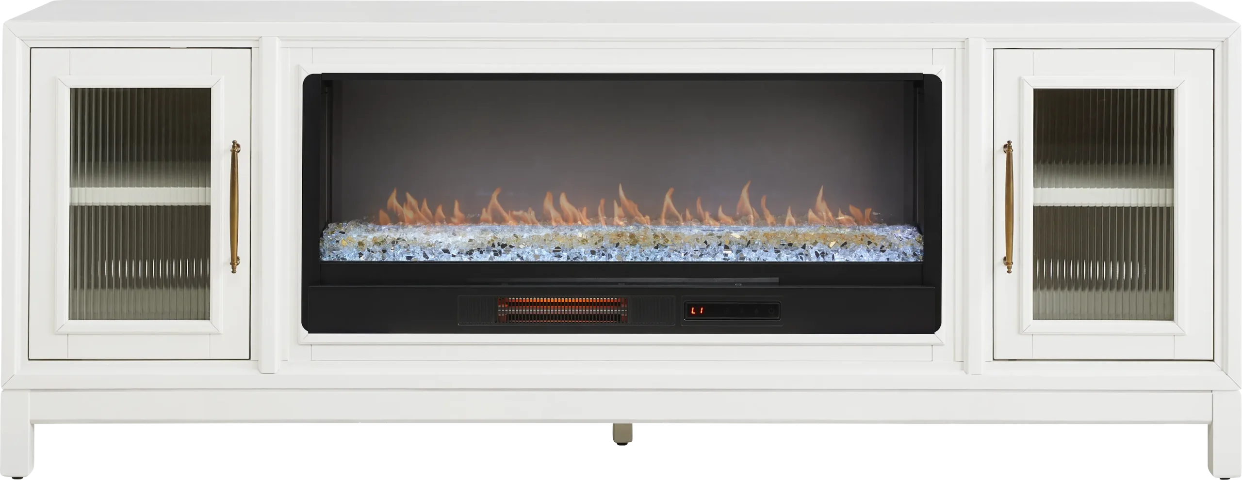 Albion White 84 in. Console with Electric Fireplace