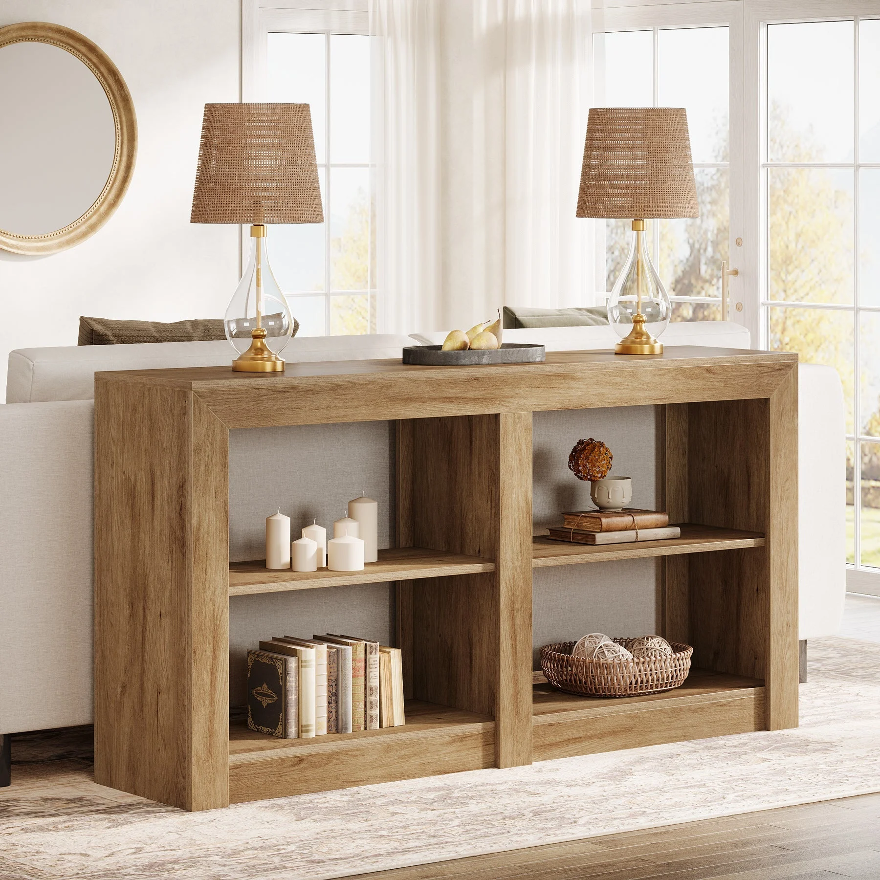 59" Console Table, 3-Tier Sofa Table Entryway Table with Storage