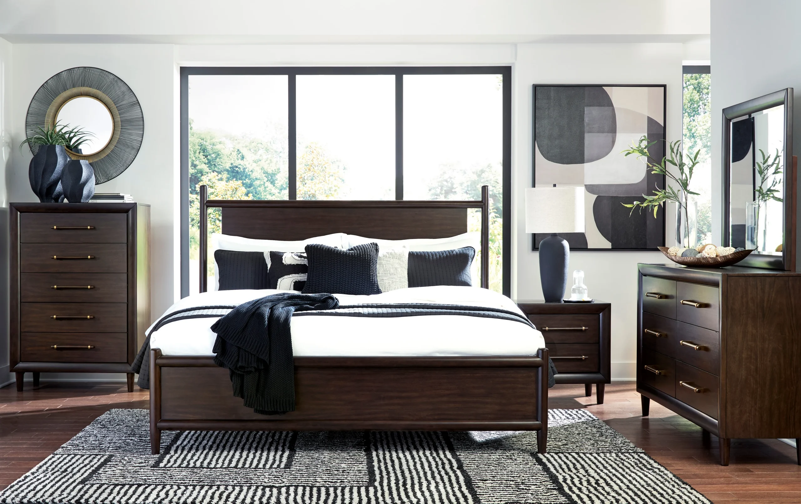 6-Piece California King Panel Bedroom Set - Headboard, Footboard, Rails, Dresser, Mirror & Nightstand