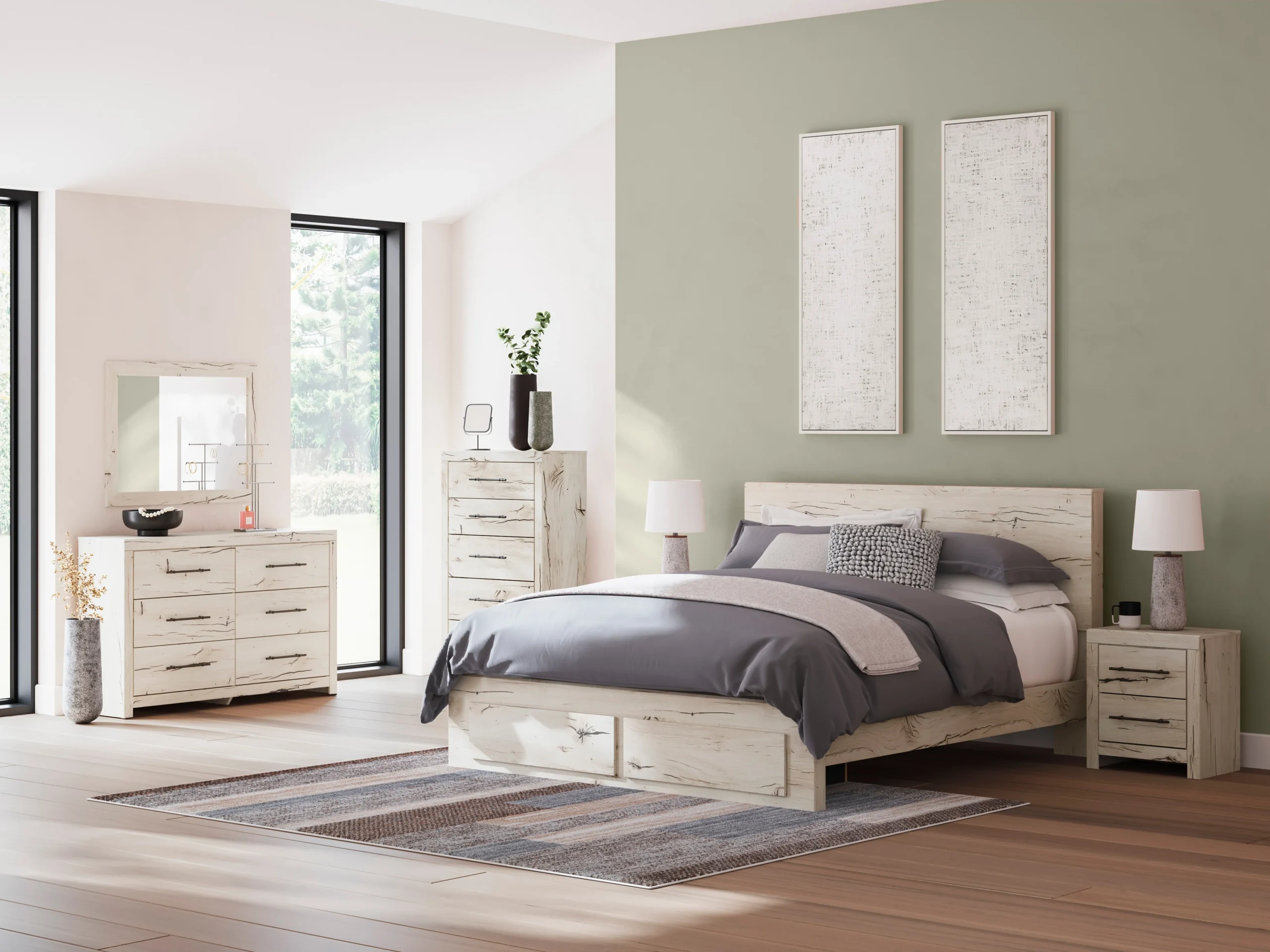 6-Piece King Bedroom Set - Headboard, Footboard, Rails, Dresser, Mirror & Nighstand