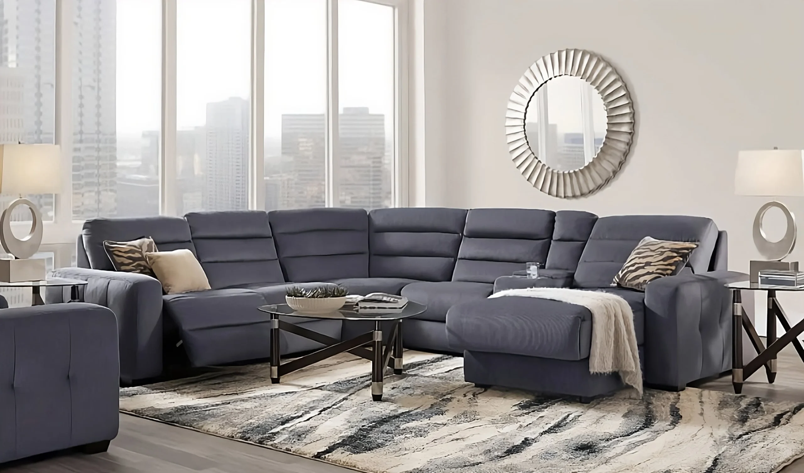 6-Piece Power Reclining Chaise Sectional - RAF Power Chaise, 2 Armless Chairs, Console, Wedge & LAF Power Recliner