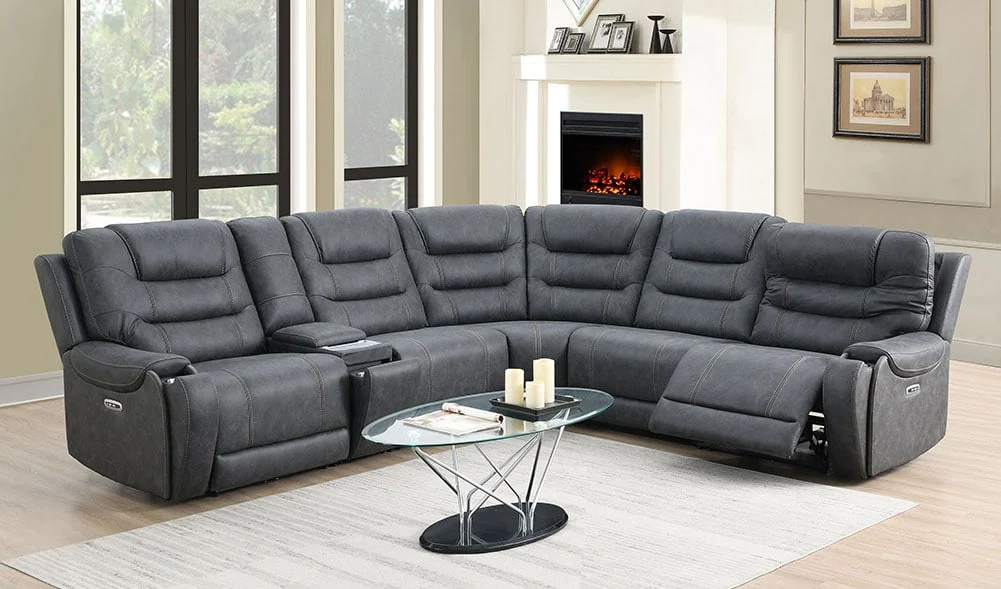 6-Piece Power Reclining Sectional - LAF Power Recliner, 2 Armless Chairs, Wedge, Console & RAF Power Recliner