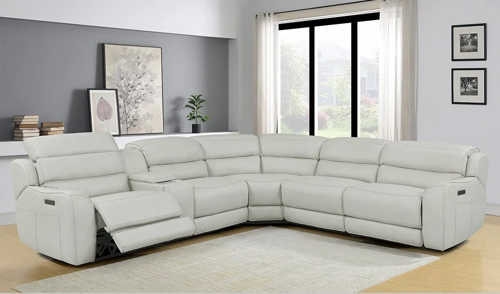 6-Piece Power Reclining Sectional - RAF Power Recliner w/Power Headrest, 2 Armless Chairs, Wedge, Console & LAF Power Recliner w/Power Headrest