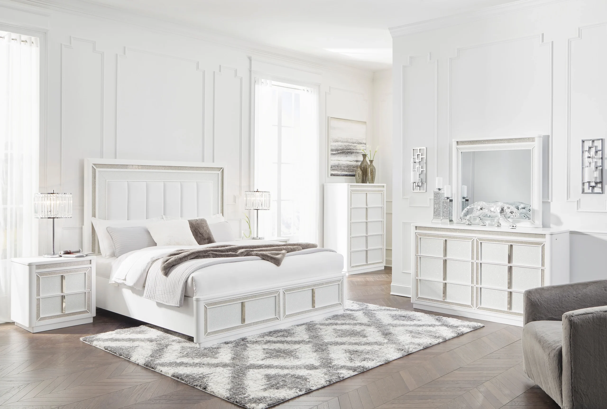 6-Piece Queen Storage Bedroom Set - Headboard, Footboard, Rails, Dresser, Mirror & Nightstand