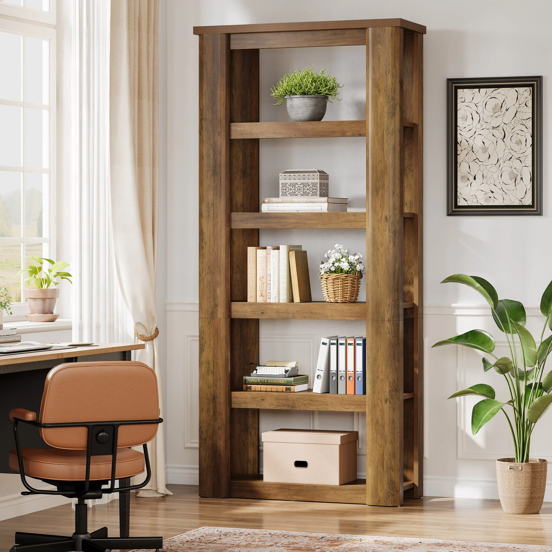 6-Tier Bookshelf, 71" Tall Bookcase Floor Standing Display Storage Shelves
