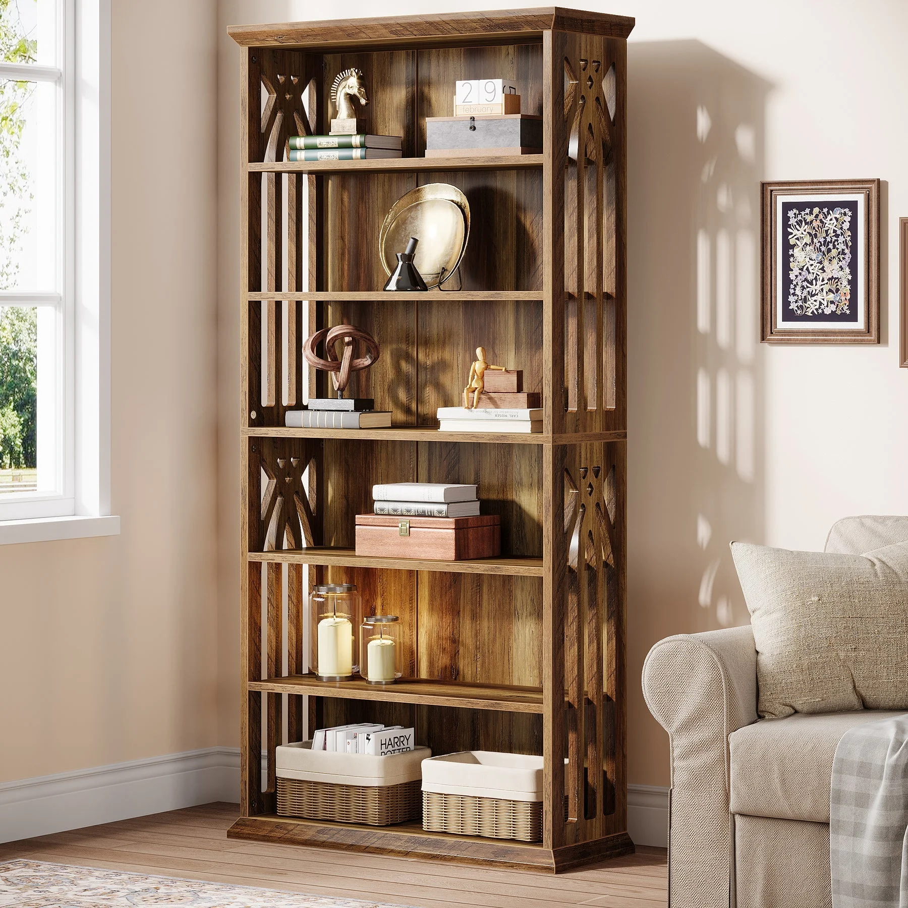 6-Tier Bookshelf, 75" Bookcase Display Shelves Storage Etagere