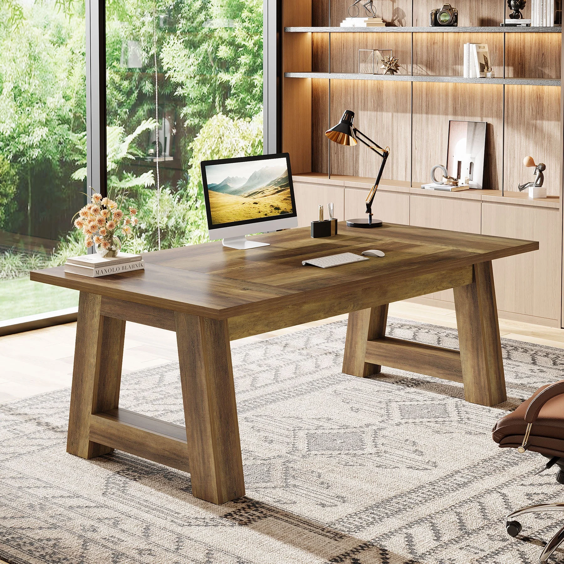 62.6" Executive Desk,Large Office Computer Desk with Thickened Frame