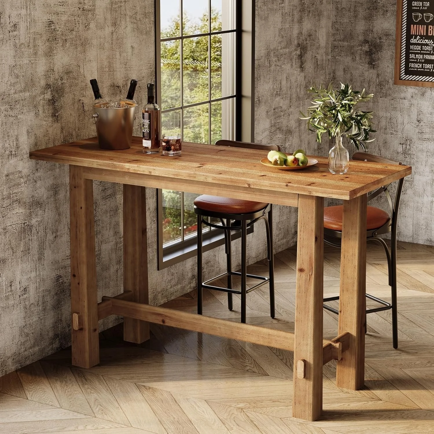 63" Bar Table, Wood Bar Height Pub Table Home Bar Unit