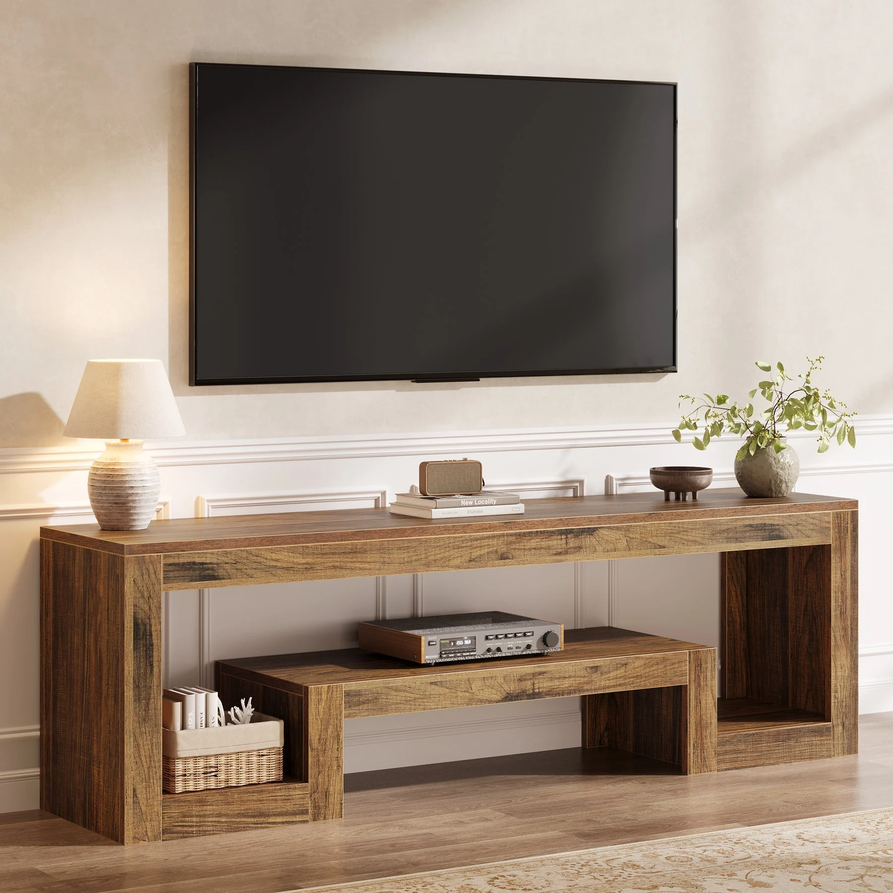 63" Center TV Stand, Vintage Entertainment Center Media Console Stand
