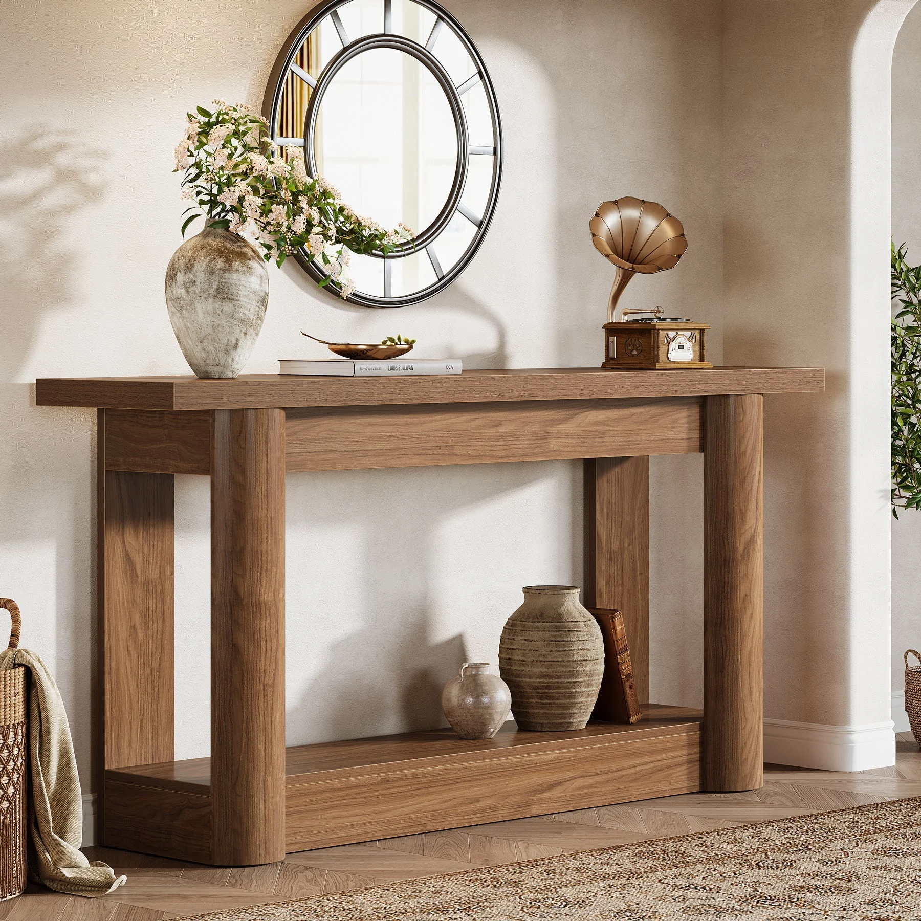 63" Console Table, 2-Tier Farmhouse Entryway Sofa Table