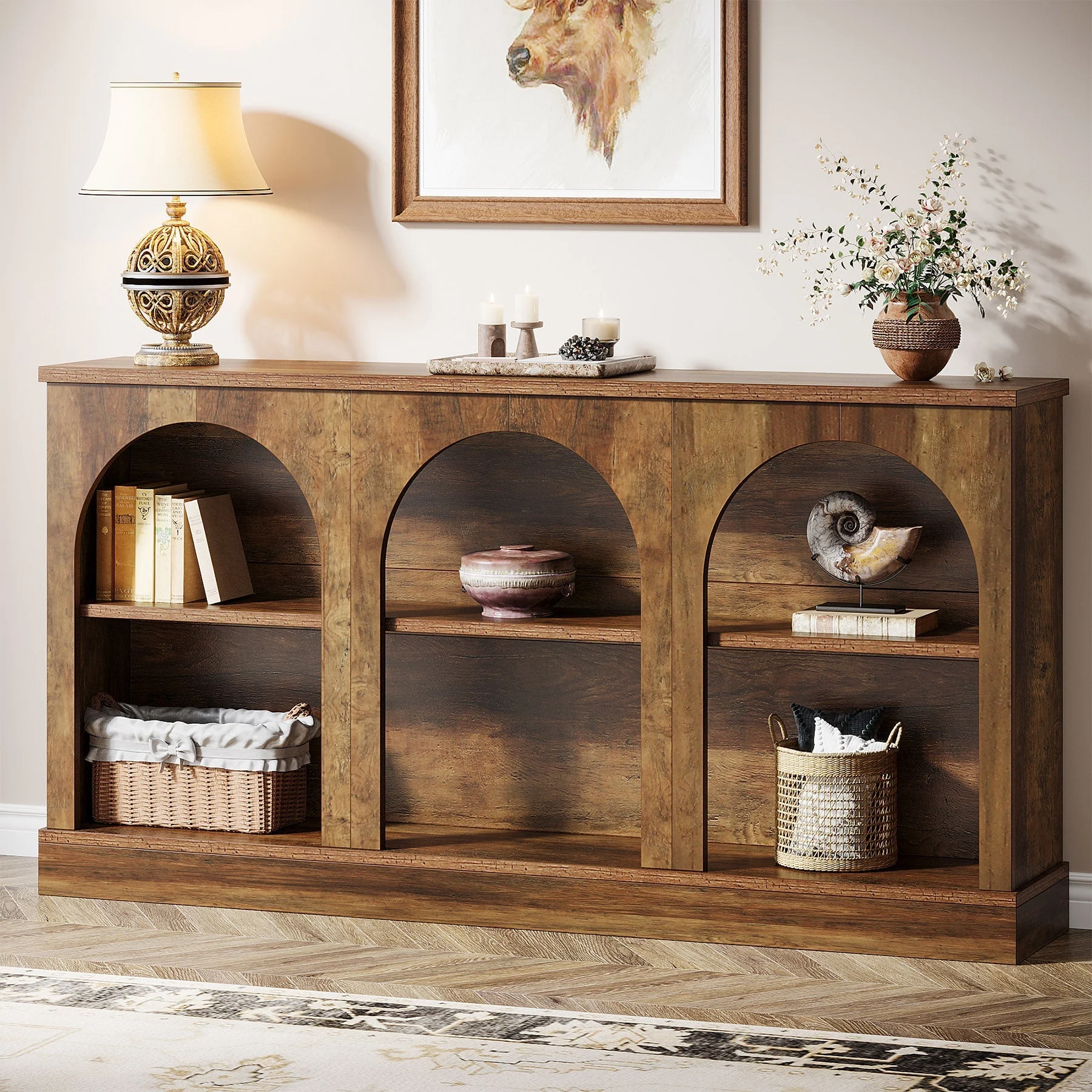 63" Console Table, Farmhouse Entryway Table with 3 Tier Storage