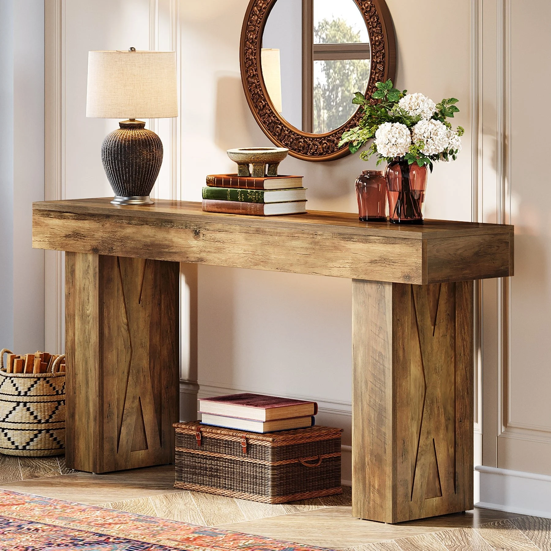 63" Console Table, Farmhouse Sofa Table Hallway Table