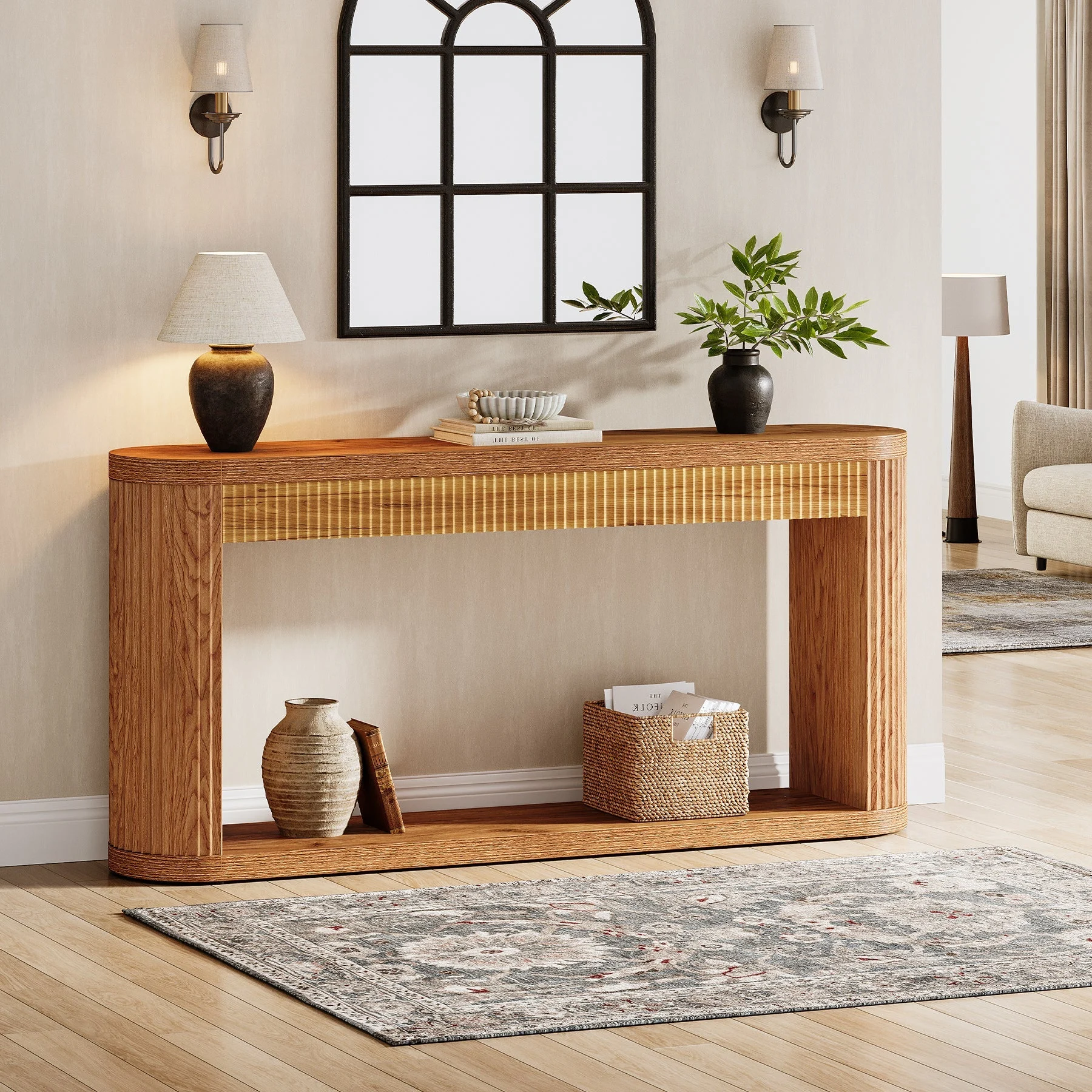 63" Console Table, Fluted Sofa Table Entryway Foyer Table