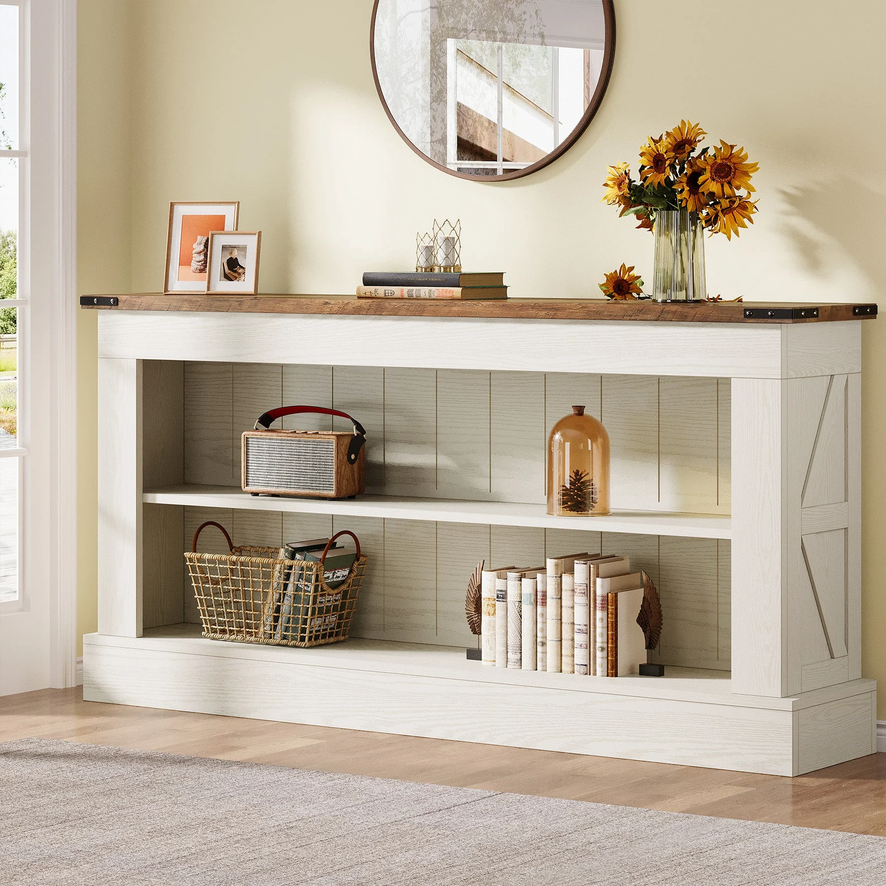 63" Console Table, Long Entryway Table Sofa Table With Storage