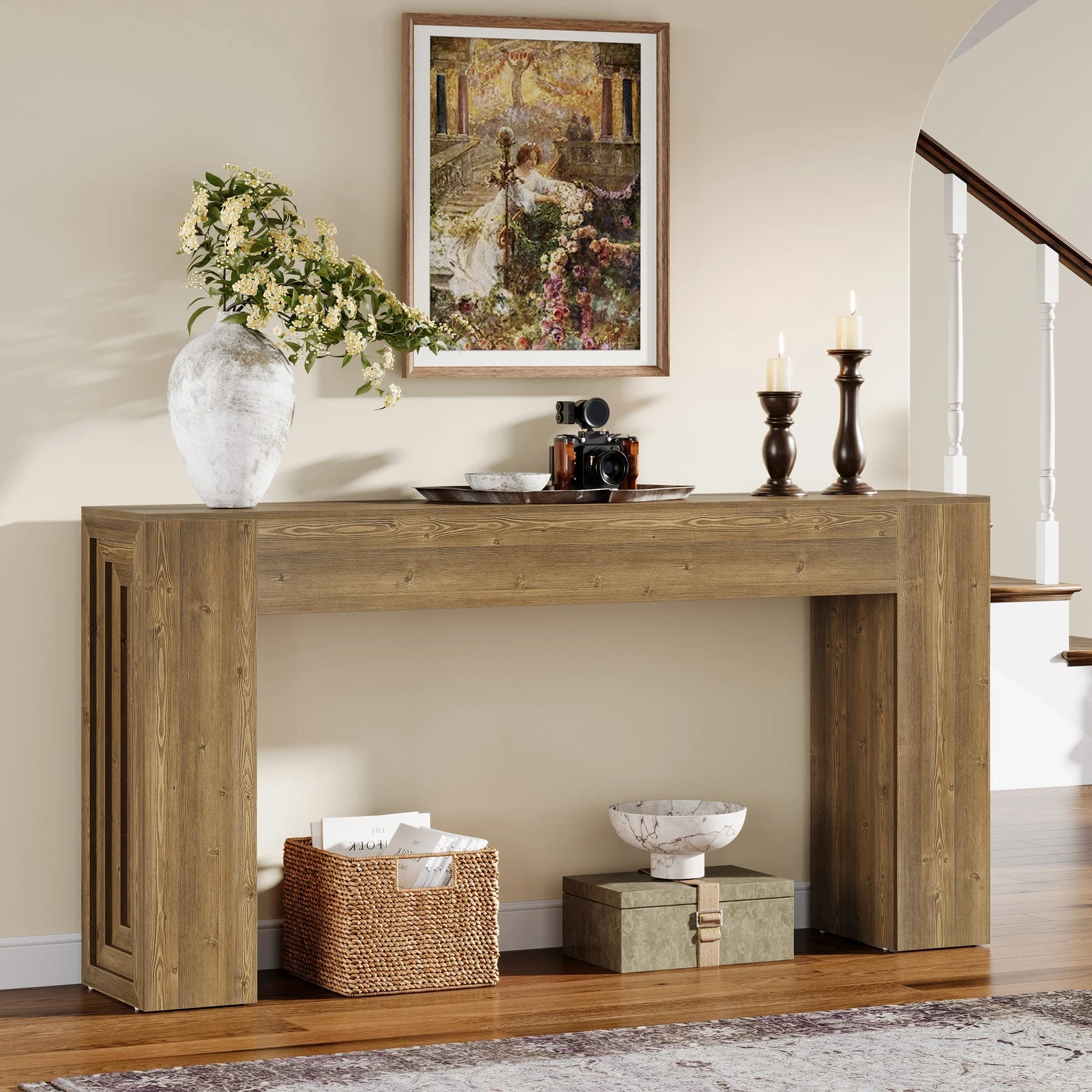 63" Console Table, Rustic Sofa Table Hallway Table with Stable Legs