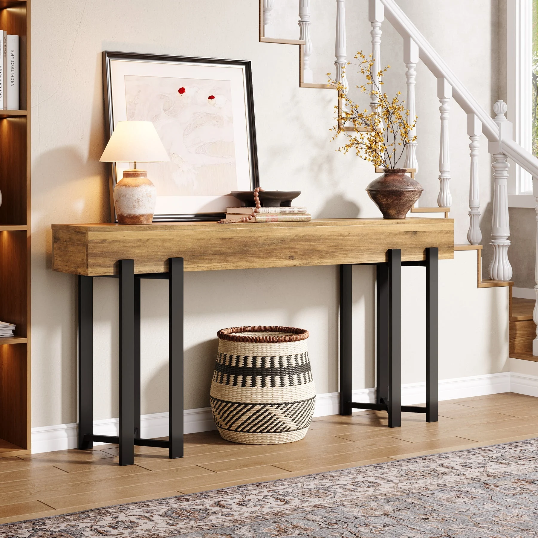 63" Console Table, Wooden Sofa Table Hallway Foyer Table