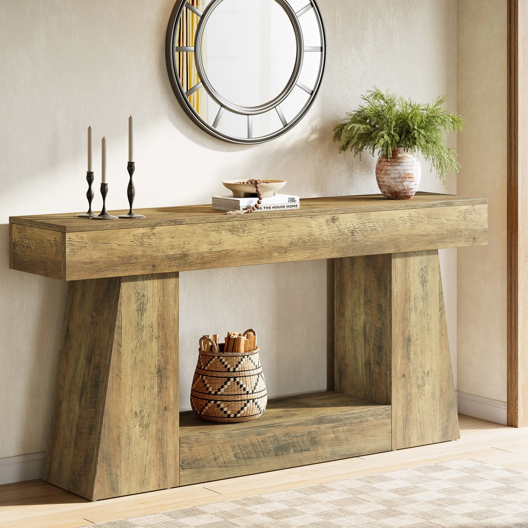 63" Console Table, Wooden Sofa Table Hallway Table