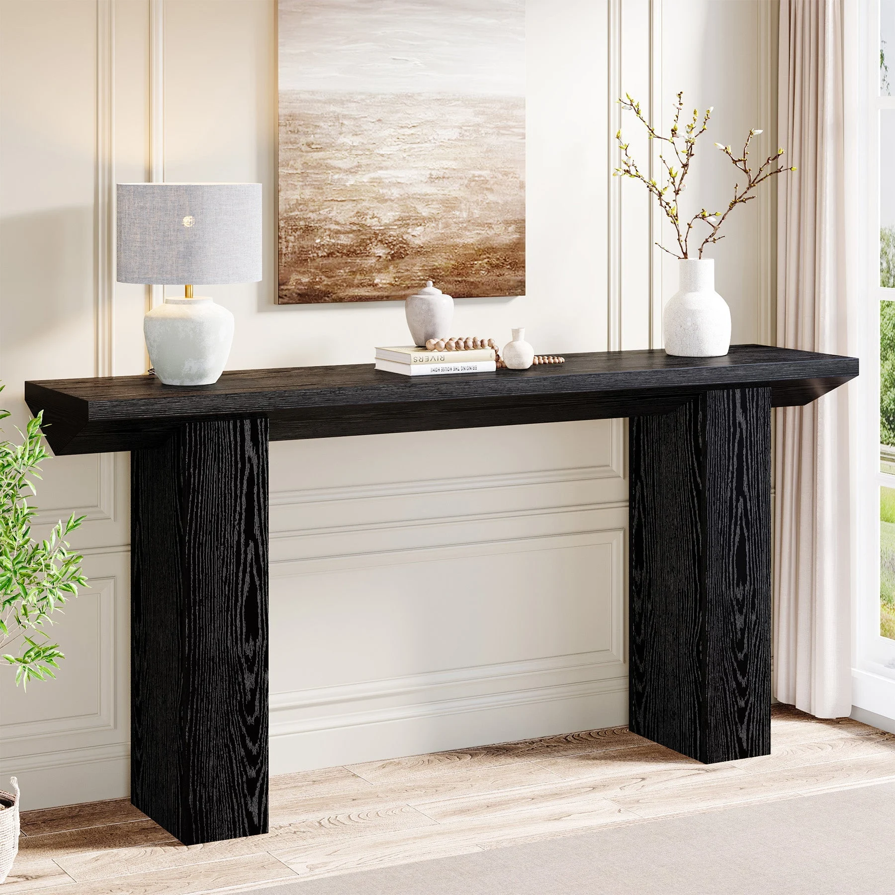 63" Console Table, Wooden Sofa Table Long Entryway Table