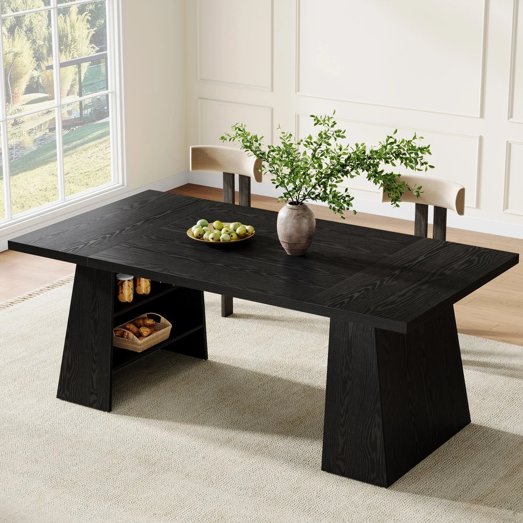 63" Dining Table for 4-6 People, Modern Kitchen Table with Storage Shelves