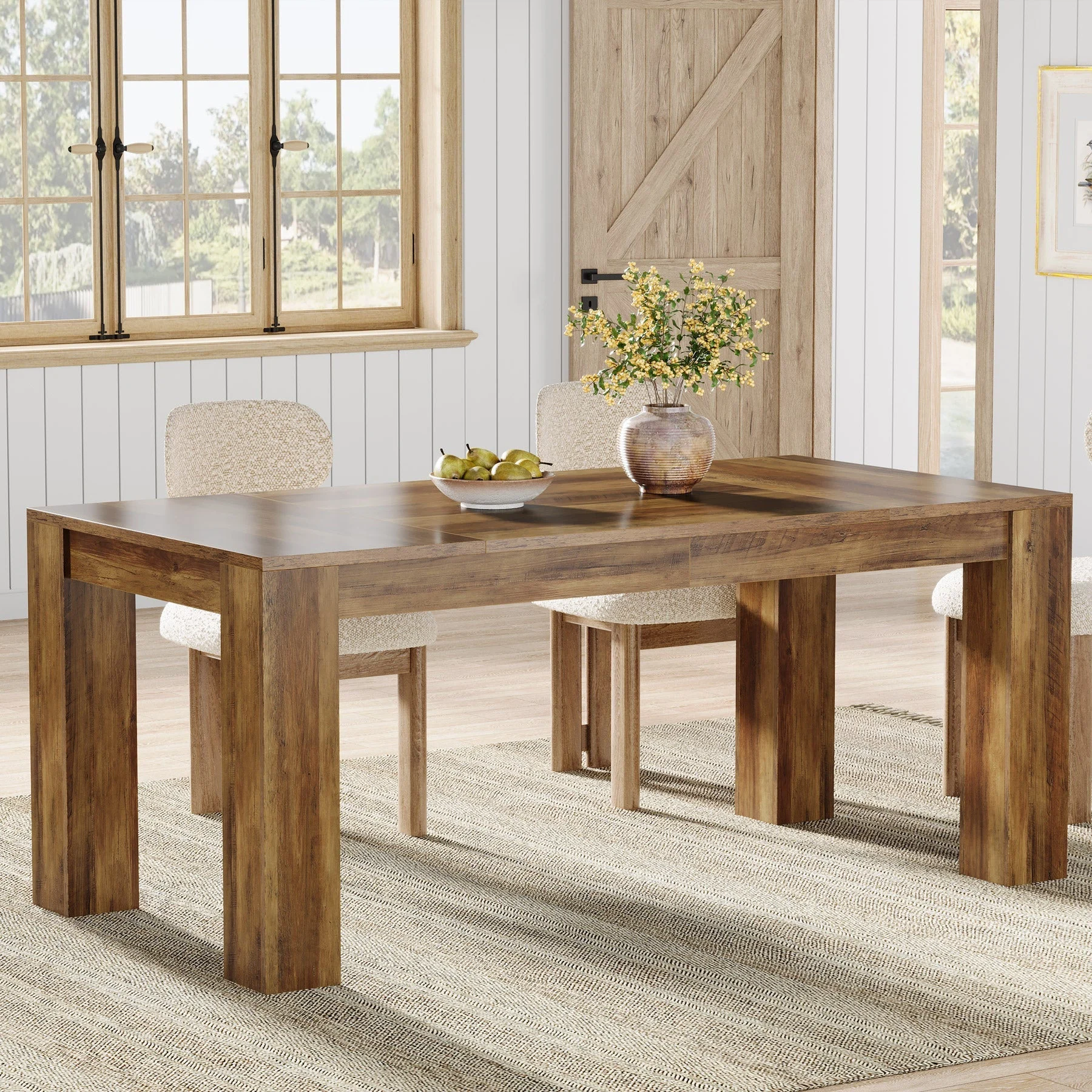 63" Dining Table, Farmhouse Kitchen Dinner Table for 4-6 People