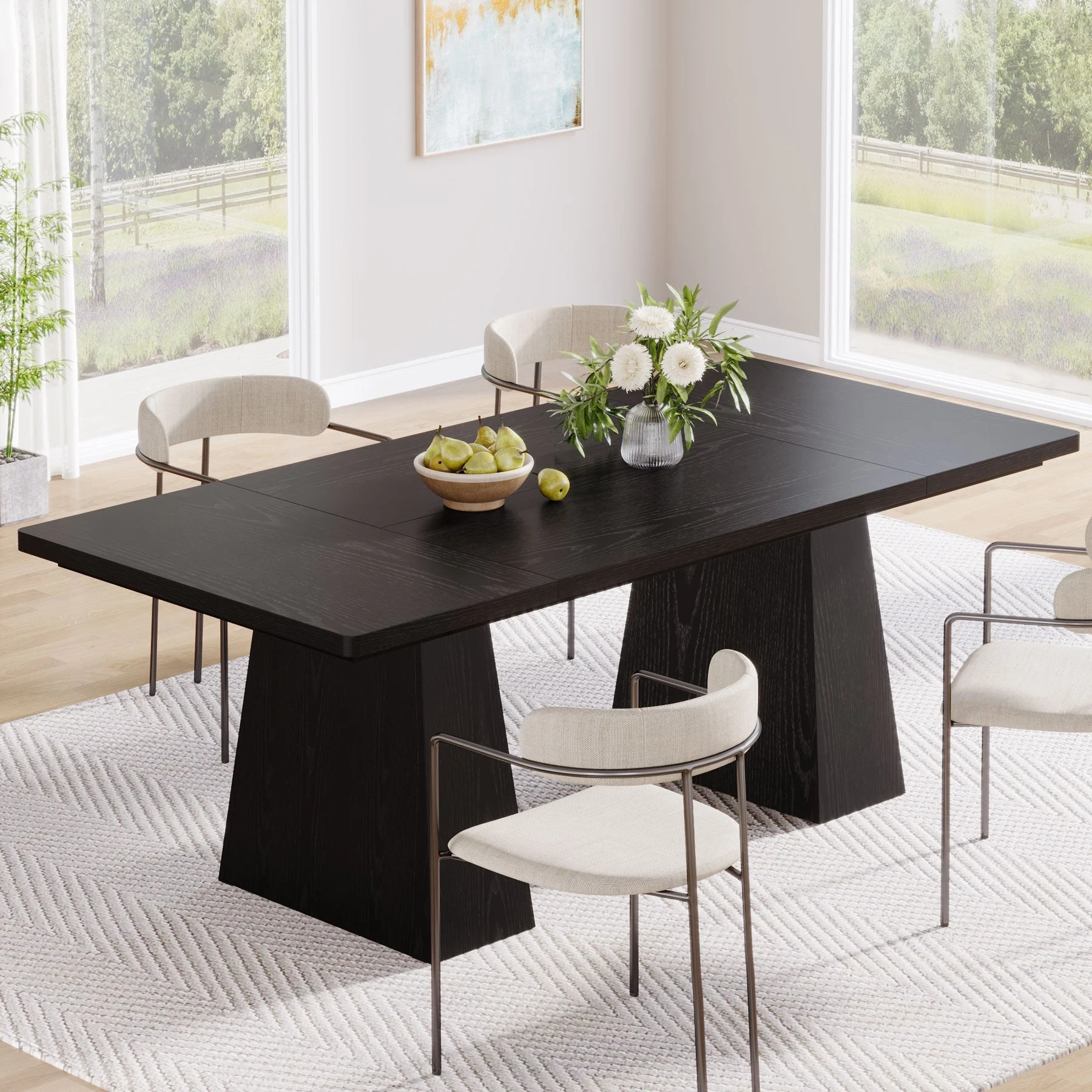 63" Dining Table, Farmhouse Wood Kitchen Table for 6 People