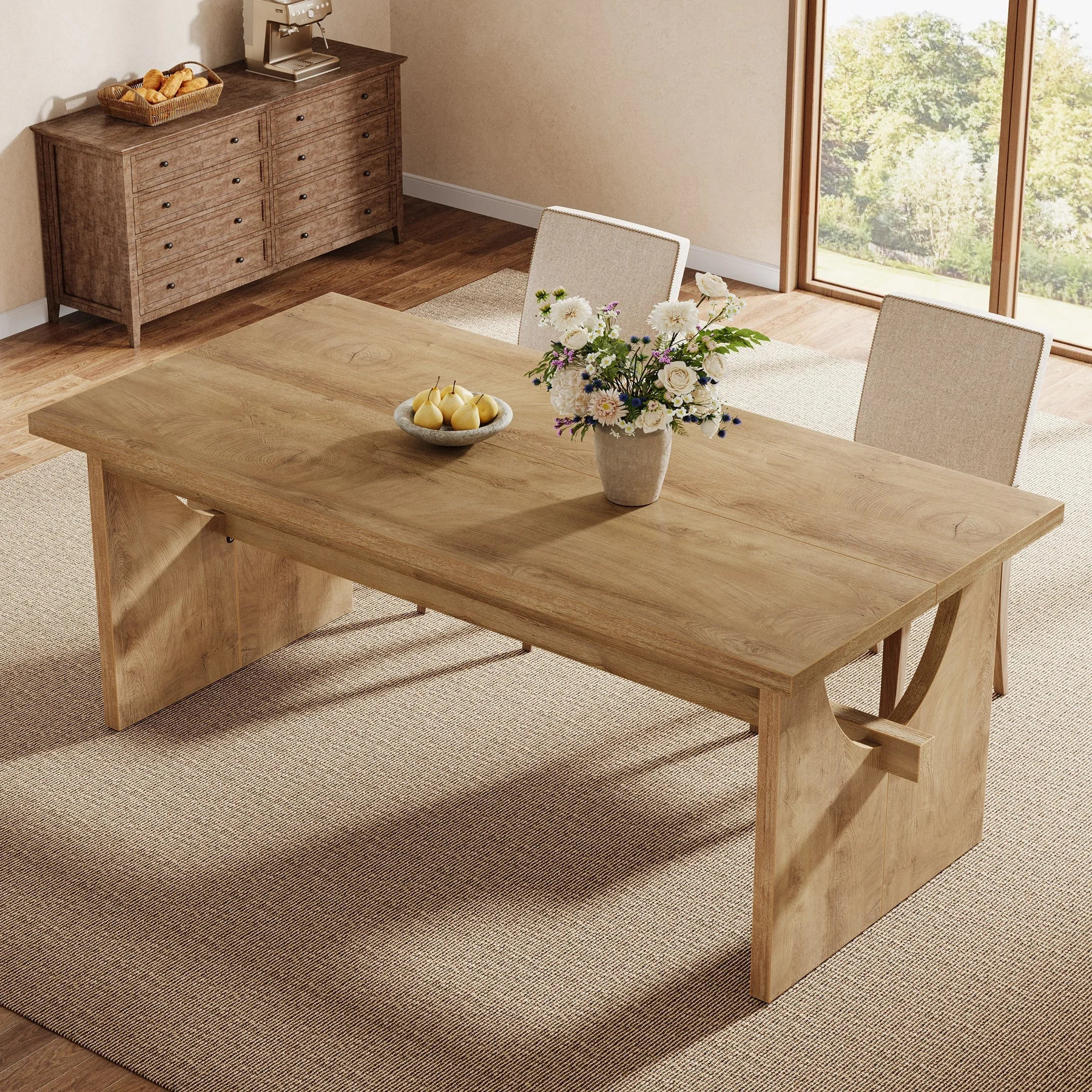 63" Dining Table, Large Rectangular Kitchen Dinner Table for 4-6 People
