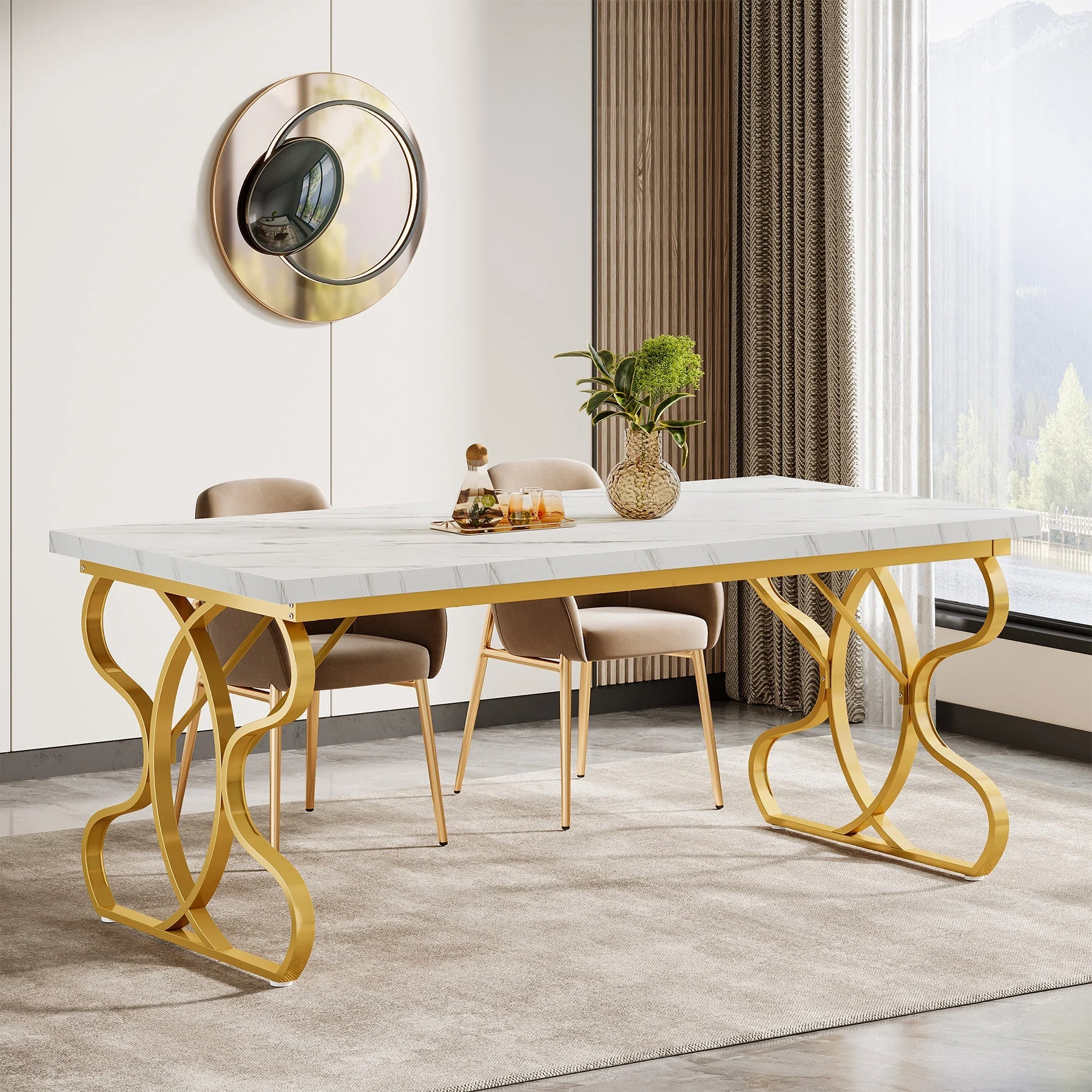 63" Dining Table, Modern Kitchen Dinner Table for 4-6 People