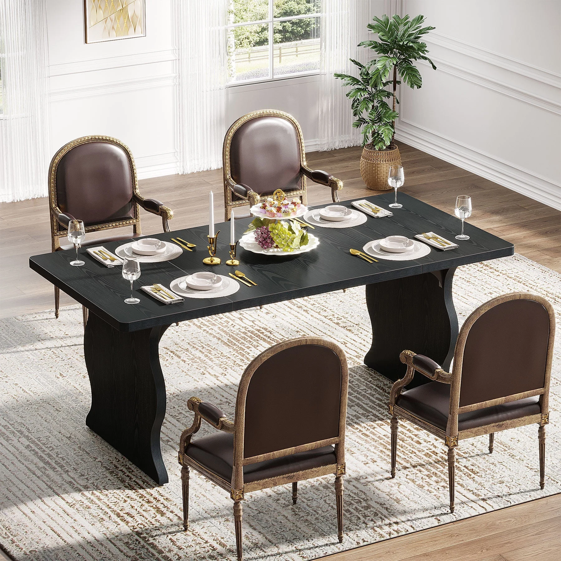 63" Dining Table, Modern Rectangular Kitchen Table for 4-6
