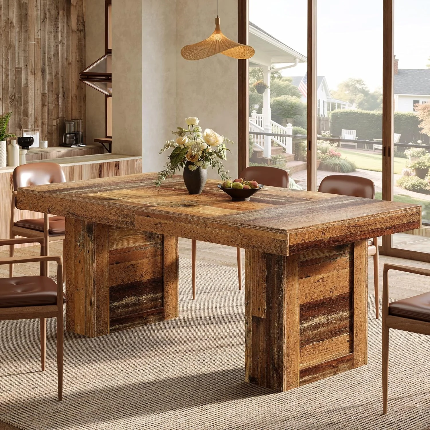 63" Dining Table, Rectangle Farmhouse Kitchen Dinner Table for 6 People