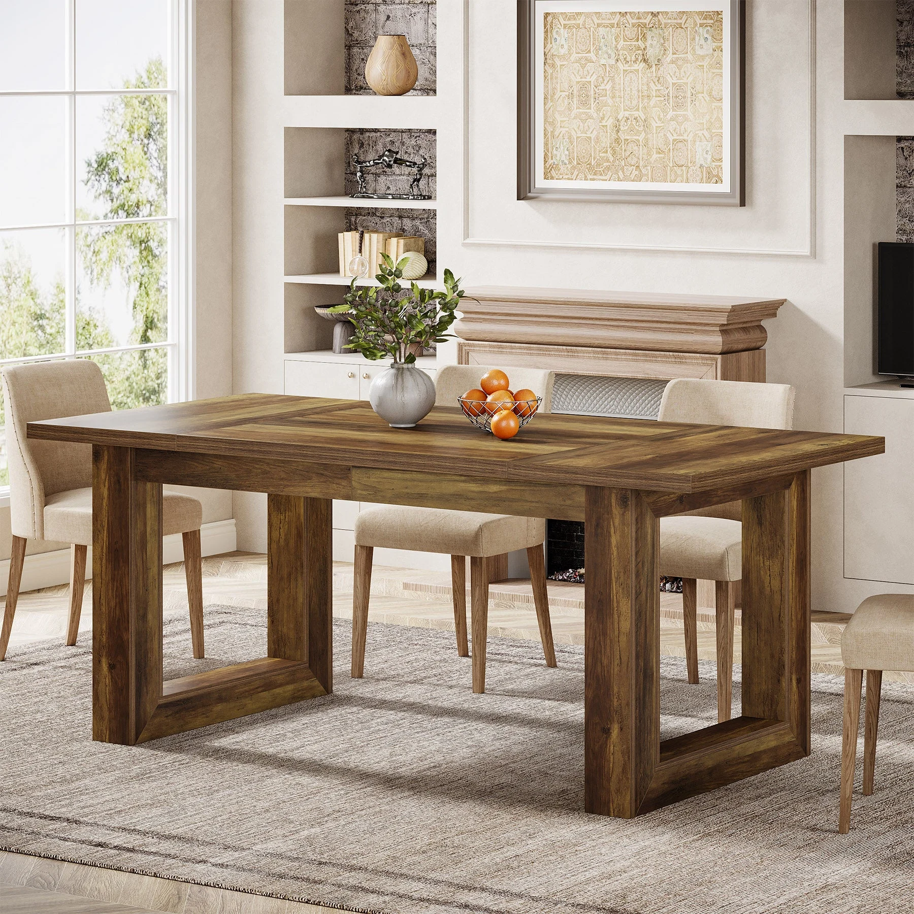 63" Dining Table, Rectangular Kitchen Dinner Table for Dining Room